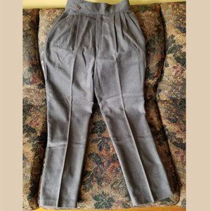 Vintage 90s, gray, flecked green/gray & brown stripes, pleated dress pants, M